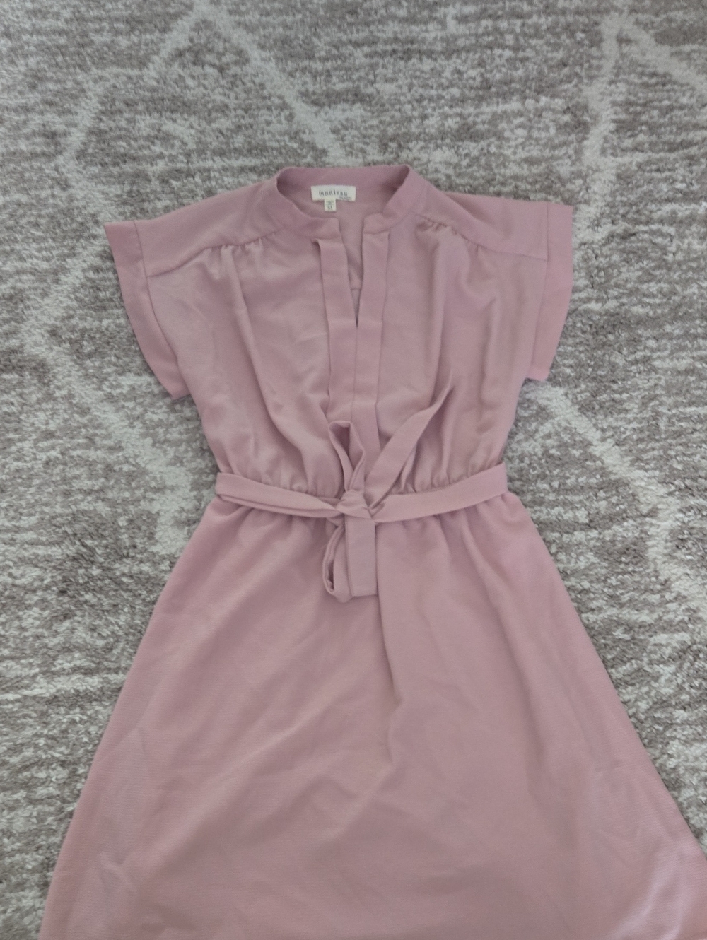 Blush Pink Midi Dress with Self-Tie Waist